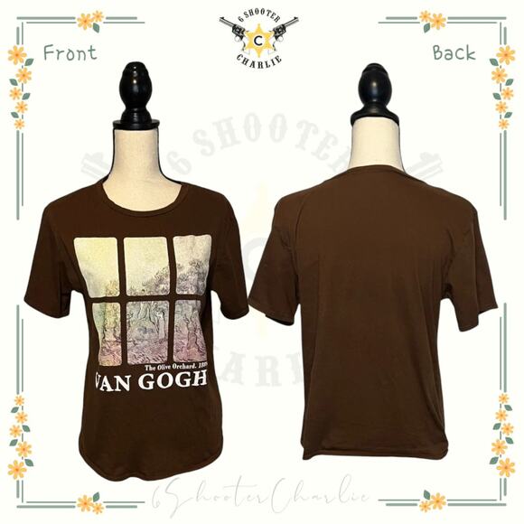 Van Gogh The Olive Orchard Shirt Women Sz L Brown Graphic Tee Philosophy of Love - Picture 8 of 8